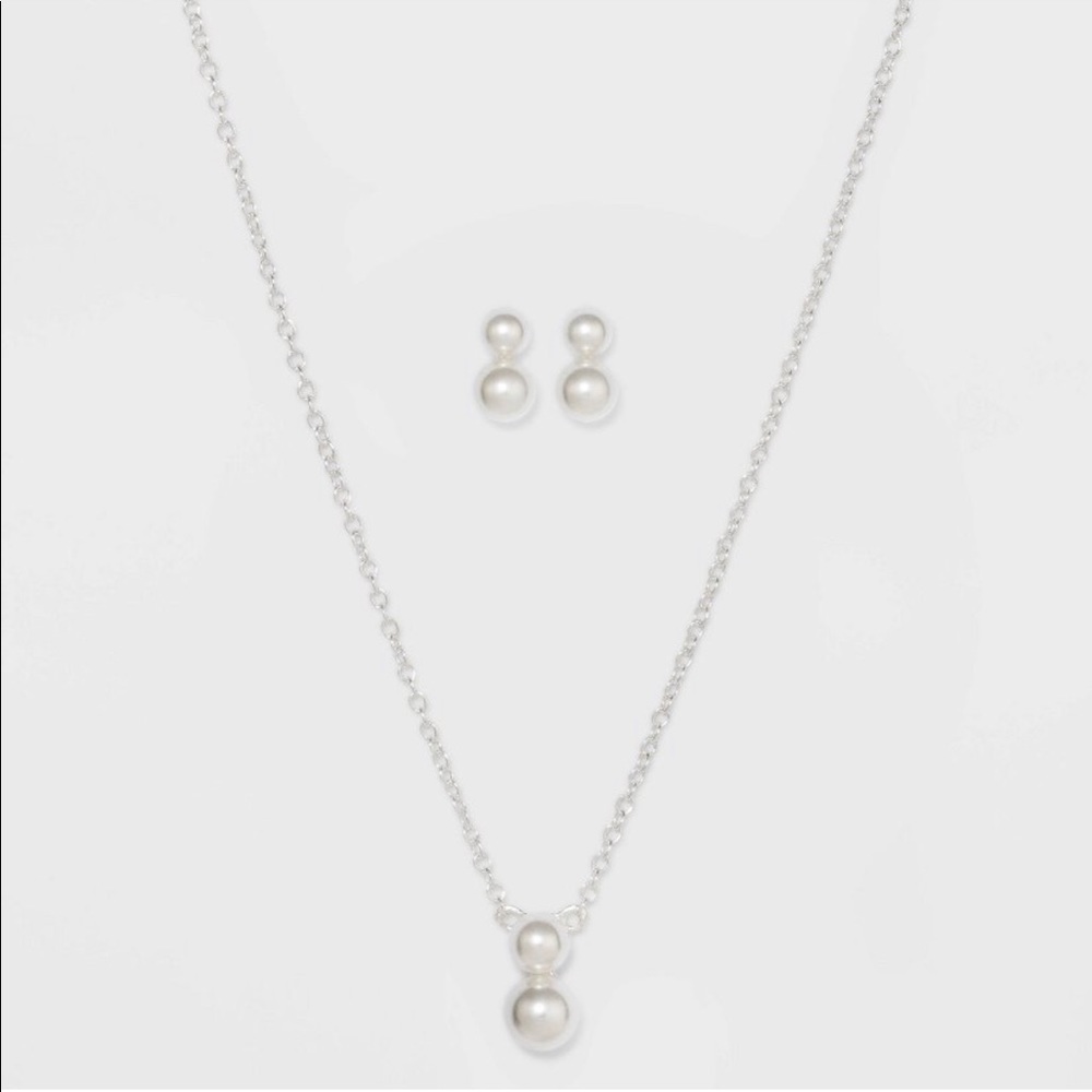 Necklace & earrings sterling silver Faux Pearl det